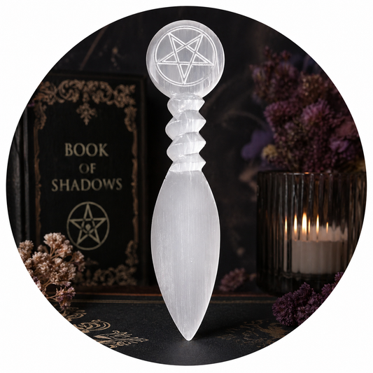 Ritual Selenite Athame – Pentacle Engraved