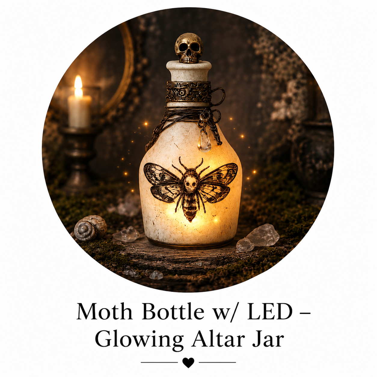 Moth Bottle w/ LED – Glowing Altar Jar