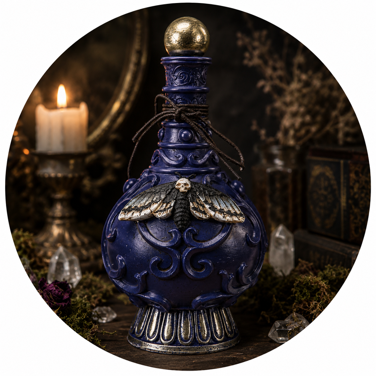 Ornate Moth Bottle – Apothecary Altar Vessel