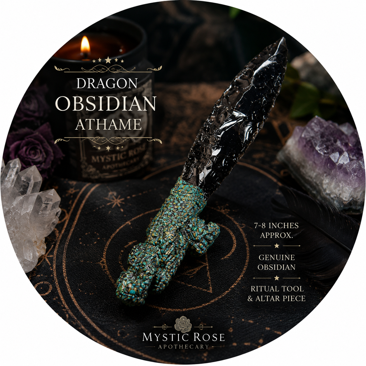Dragon Obsidian Athame | Ritual Blade | 7–8”